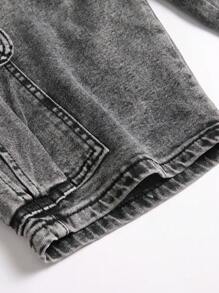 Manfinity LEGND Men Drawstring Waist Slim Fit Casual Denim Cargo Shorts - Grey - View 3