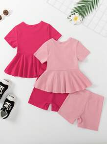 2pcs/Set Girls Toddler Young Girl Mexican Patterned Short Sleeve T-Shirt And Bike Shorts, Summer, School, Campus, College