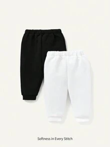 Cozy Pixies 嬰兒男孩2入組實色彈性腰口運動長褲,帶有口袋 - 黑與白 - 查看 1