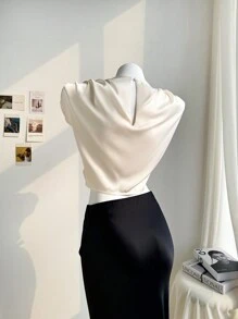 Firerie Blusa elegante de verano para mujeres con cuello alto y volantes de un solo color