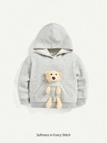 Cozy Pixies Baby Boy 3D Bear Decor Kangaroo Pocket Sweatshirt - Light Grey - View 1