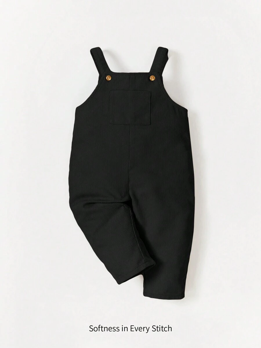 Cozy Pixies 嬰兒男孩休閒舒適背帶口袋工裝褲 - 黑色 - 查看 1