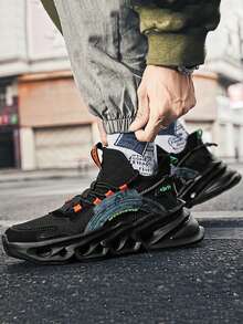 男款運動休閒鞋，刀片鞋，厚底巨型運動鞋，戶外鞋，輕便增高鞋，學生鞋，工作鞋，專業鞋，跑步鞋，籃球鞋，大碼，黑色 - 黑色 - 查看 4