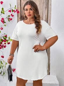 SHEIN CURVE+ 大尺寸夏季休閒蝴蝶印花鏈條裝飾背部V領連衣裙 - 白色 - 查看 2