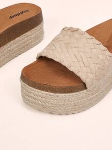 Styleloop Summer Vacation Rope Braid Wedge Sandals - Beige - View 4