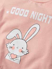 SHEIN Babygirl Casual And Cute Cartoon Pattern Patchwork Ruffle Hem Loose Pajamas Homewear Set - Pink - View 4