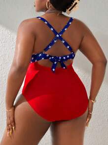 SHEIN Swim Curve 五芒星印花大碼夏季海灘一件式泳衣 - 彩色 - 查看 2