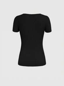 INAWLY Camiseta casual de verano para mujer de manga corta con cuello redondo, unicolor, media hilera de botones y tapeta