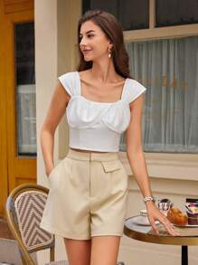 Aveloria Women Fashionable Solid Color Cap Sleeve Square Neck Tank Top