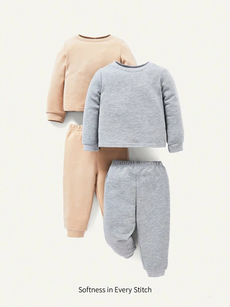 Baby Boy 2pcs Solid Pullover & 2pcs Sweatpants Matching Set