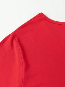 Calvaya Camiseta casual de mujer de talla grande con cuello en V y diseño sencillo de color sólido para verano - Rojo - Ver 3