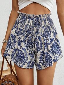 SHEIN VCAY Women Summer High Waisted A-Line Ruffle Hem Music Festival Vacation Print Shorts - Multicolor - View 4