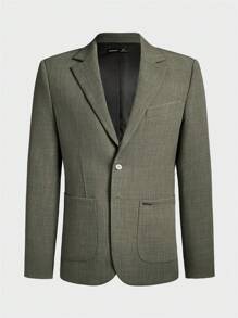 AKNOTIC Business Casual Easy Care Men Woven Business Blazer, For Fall Winter - Army Green - View 3