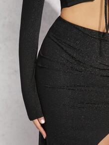 Hauture 亮片系带上衣和不对称半身裙两件套