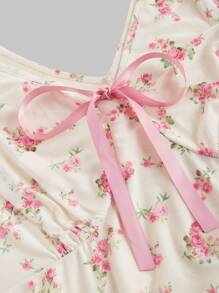SHEIN MOD Vestido de verano de talla grande con estampado floral rosa en estilo rural para vacaciones