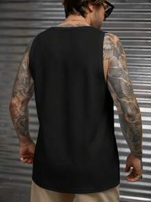 Manfinity BRENVOR Camiseta de tanque tejida casual para hombres con patrón de letras para verano - Negro - Ver 2