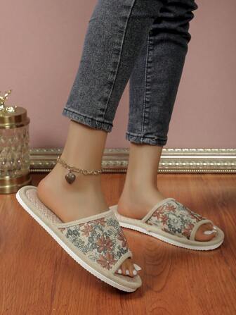 Fall/Winter Women Linen Home Slippers, Indoor Anti-Slip Thick Bottom Slippers For Ladies, Soft Sole House Shoes For Summer,Fluffy Slippers