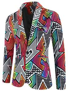 男士新款數字幾何條紋印花修身西裝外套，休閒西裝外套 - 彩色 - 查看 4