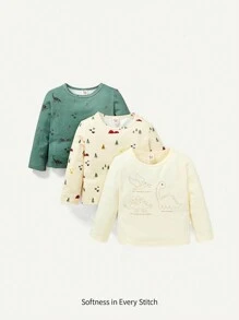 Cozy Pixies 男嬰3入組卡通圖案T恤 - 彩色 - 查看 1