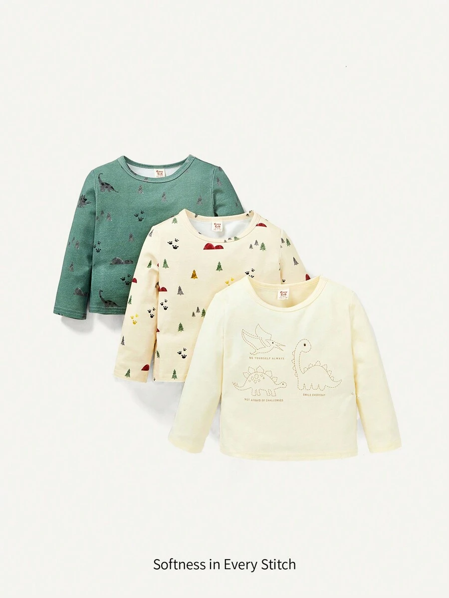 Cozy Pixies 男嬰3入組卡通圖案T恤 - 彩色 - 查看 1