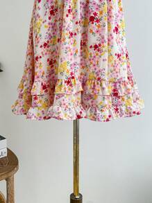 Soleia Wywh Women's Summer Vacation Style Ditsy Floral Print Romantic Off Shoulder Puff Sleeve Double-Layered Ruffle Hem Dress - Multicolor - View 5