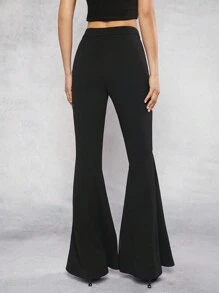 SHEIN Unity 女士實色高腰喇叭褲 - 黑色 - 查看 2