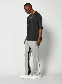 SUMWON Flare Fit Paint Splatter Jogger Pants Streetwear Athletic Sweatpants With Side Panel Design Premium Quality Casual Training Bottoms Fall Winter Athleisure - Grey - View 3