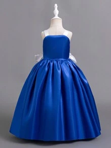 年輕女孩婚禮日記Cosplay拼接布印花派對生日婚禮花童禮服四季通用 - 藍色 - 查看 2