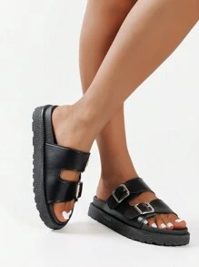 Women Summer Wedge Heel Platform Open Toe Sandals - Black - View 3