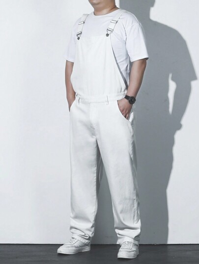 Manfinity Homme جسد رجالي بحجم إضافي سروال جينز يغطي الصدر بلون صلب وجيوب بزوايا مائلة