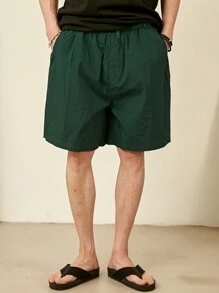 DAZY Men Summer Solid Color Drawstring Shorts With Pockets - Green - View 4