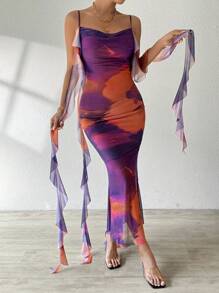 Chiquease Vestido de tirantes para mujer con estampado de tie-dye
