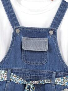 Young Girl Shorts Jumpsuit With Burnout And Printed Pattern - Medium Wash - View 5