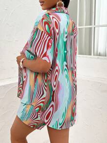 Zolique Women Two-piece Outfits Blok Warna All Over Print Pola Bertekstur Casual Boho - Mint Blue - View 2