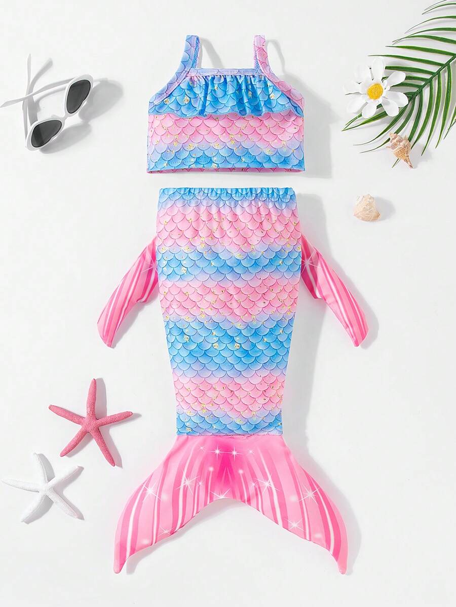 SHEIN Baby Girl Mermaid Costume Set - Cute Dress Up Outfit For Spring/Summer Parties And Fun - Multicolor - View 1