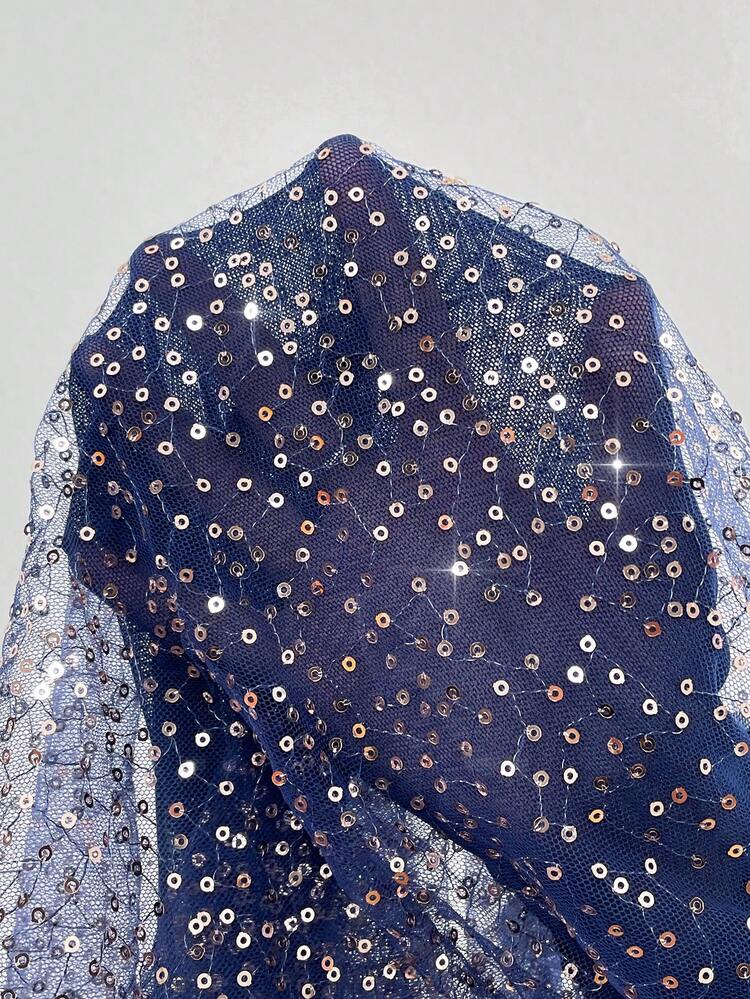 Women Spring/Summer Overlap V-Neck Sequined Lantern Sleeve Bodycon Dress Suitable For Parties And Gatherings
