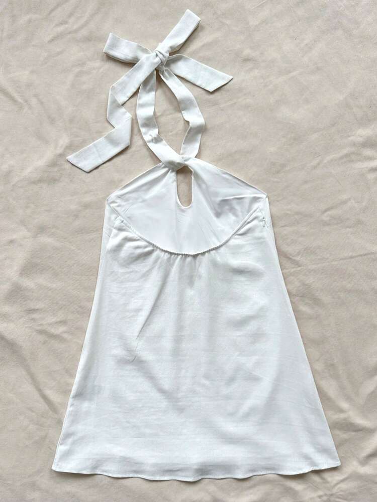 Halter Strap Solid Color Summer Backless Mini Dress