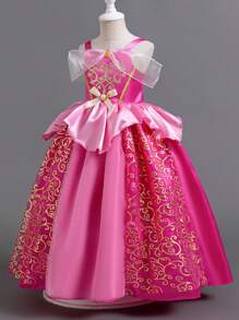 Young Girl Cosplay Mesh Patchwork Dress, Party Birthday Wedding Flower Girl Dress, All Season - Hot Pink - View 1