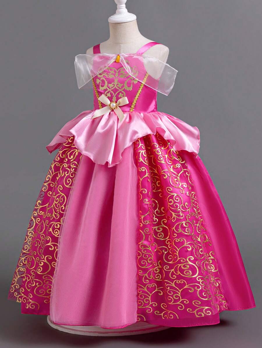 Young Girl Cosplay Mesh Patchwork Dress, Party Birthday Wedding Flower Girl Dress, All Season - Hot Pink - View 1