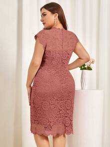 MIUSOL 大碼優雅拉鍊 扇型純色連衣裙 - 藕粉色 - 查看 2