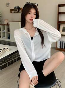 DAZY 女式纯色落肩宽松拉链前连帽夹克秋冬 - 白色 - 查看 2