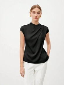 SHEIN BIZwear 女士純色簡約百褶設計襯衫