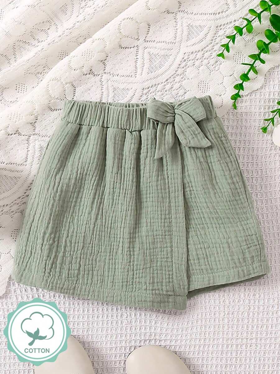 SHEIN Kỳ nghỉ xuân hè của cô gái trẻ Váy quấn màu trơn phong cách Pháp có thiết kế nơ - màu xanh lá - Xem 1