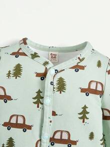 Cozy Pixies Infant Boys' Cartoon Car Pattern Small V-Neck Long Sleeve Jumpsuit - Green - View 5