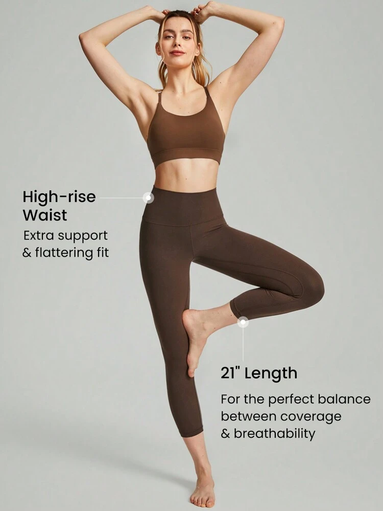 21" FeatherFit™ Capris Yoga Pilates Leggings Buttery Soft Non See-Through Tummy Control Gym Tights   With Hidden Pocket At Waist