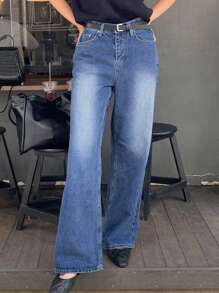 DAZY Quần Jean ống rộng dáng suông cho nữ có mài trắng - Rửa nhẹ - Xem 7