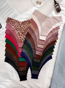 Scallop Edge Seamless Triangle Panties (Pack Of 21) - Multicolor - View 3