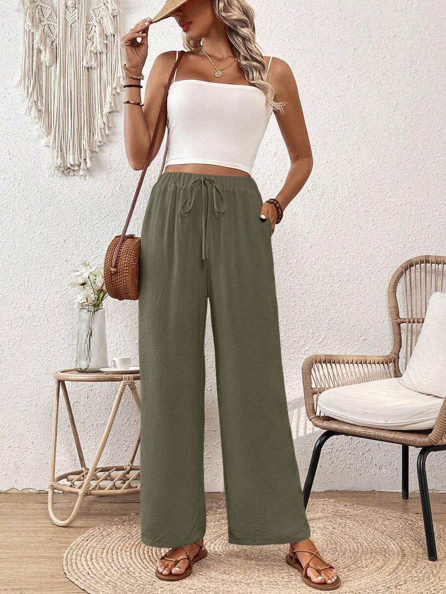 Franclia Loose Straight-Fit Elastic Drawstring Muscle Textured Wrinkled ...