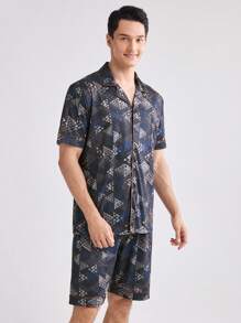 Men Casual Short Sleeve Top And Shorts Homewear Set (Short Sleeve Shorts)