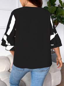 Celure Plus Size Contrast Color V-Neck Summer Fashion Leisure Simple All-Match Shirt